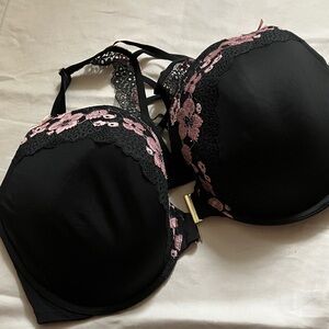 Cacique Black Bra with Pink Lace Accents